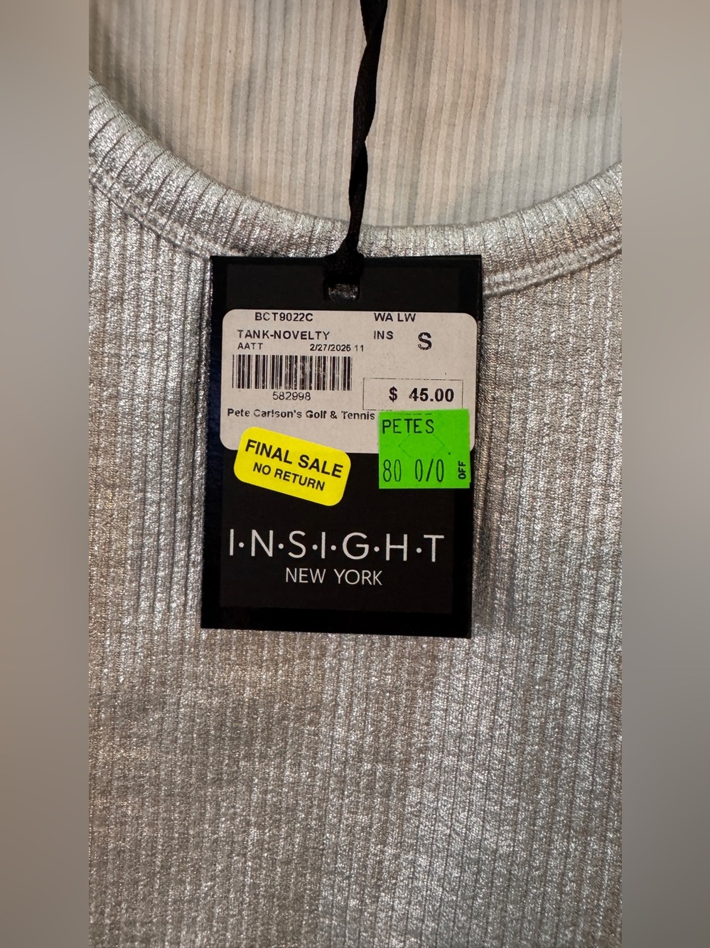 Insight Metallic Silver Ribbed Tank Top - Picture 4 of 4